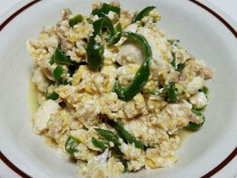 豆腐ツナピーマンの卵とじ